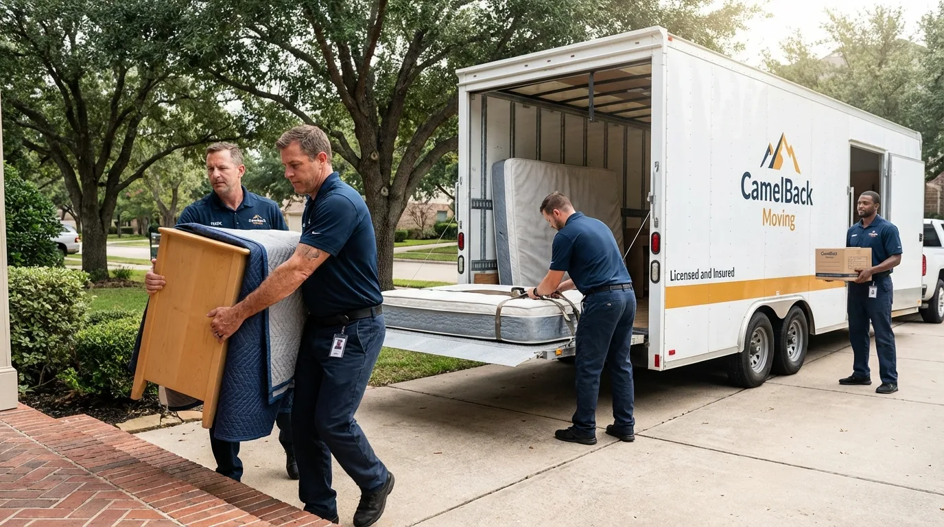 Crew loading residential truck for cross-state move from Morris, IL