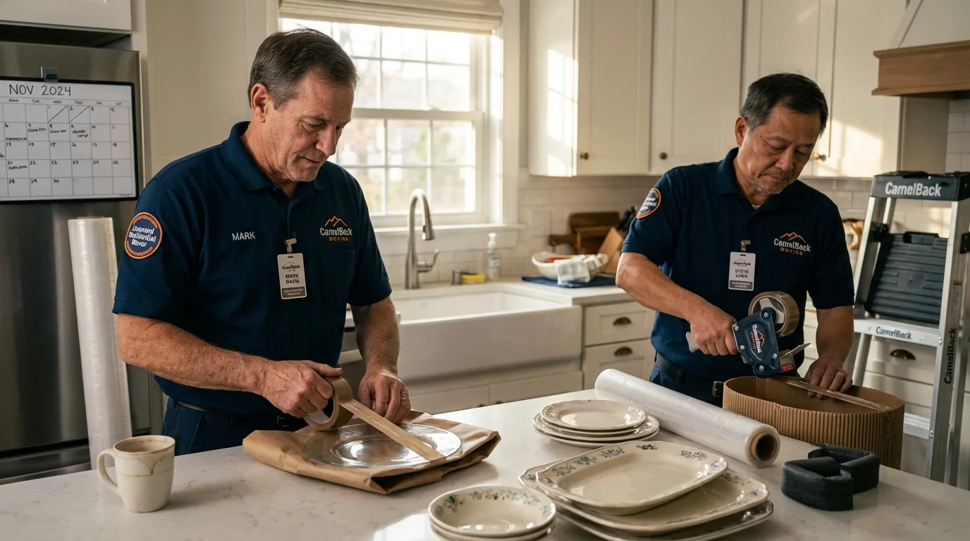 Professional crew packing kitchen dishware in Morris, IL
